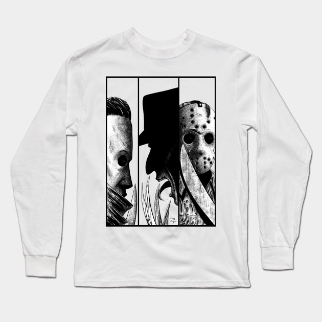 Horror Team Black and White Long Sleeve T-Shirt by DougSQ